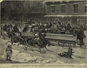 Sleighing on Broadway, 1860.